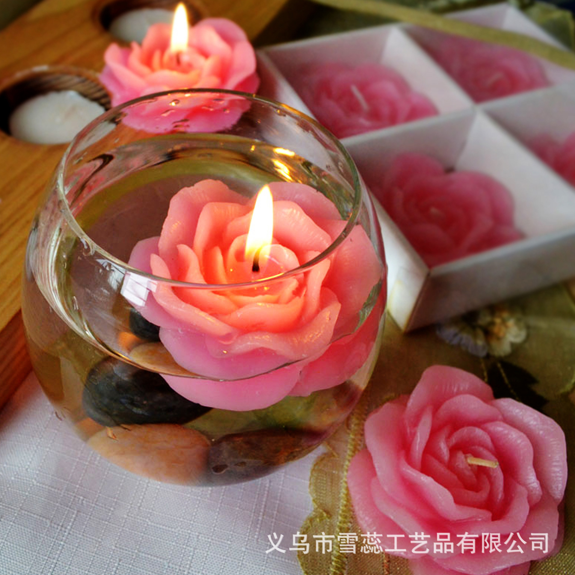 厂家批发定制花形浮水蜡玫瑰花桃花樱花各类花型蜡烛水上漂烛婚庆