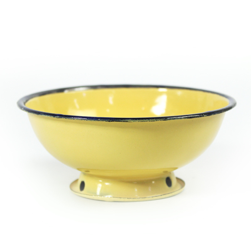 零售款搪瓷饭碗怀旧老式高脚搪瓷碗冰花碗黄碗复古泡面碗餐厅用