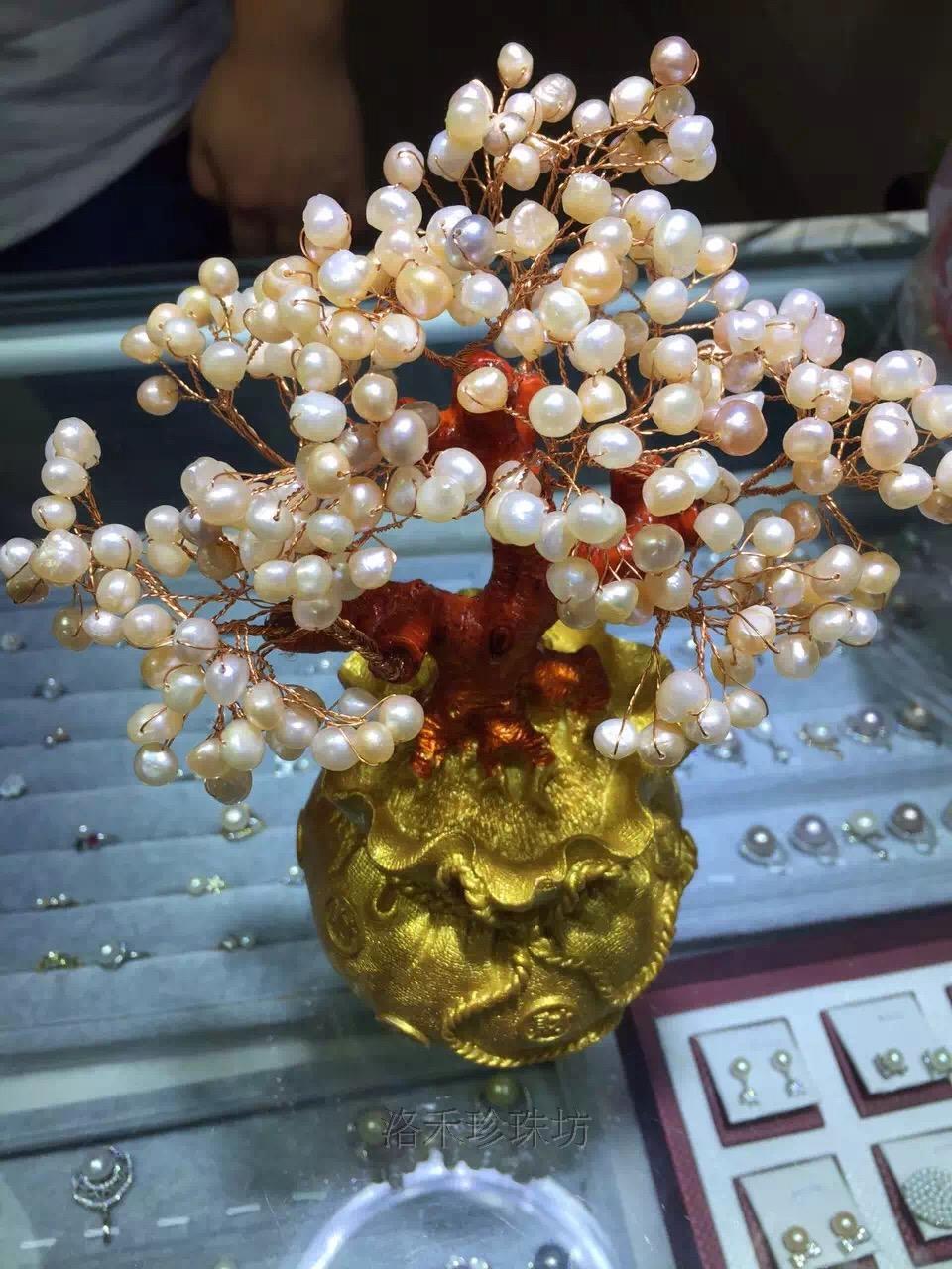 天然珍珠招财树摆件天然淡水珍珠发财树工艺家居装饰摇钱树