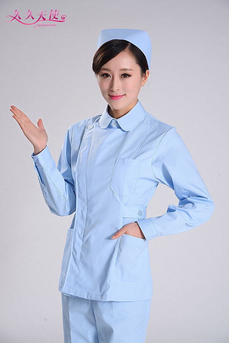 供应批发 护士服女 长袖圆领外翻偏开医院工作套装 医护工作服女