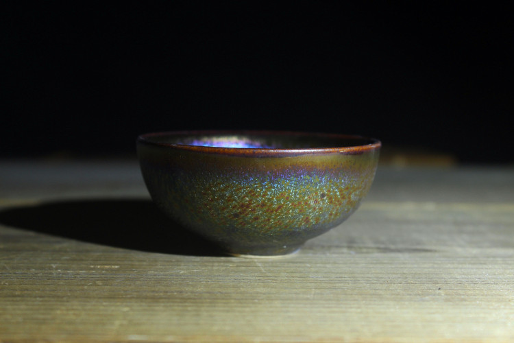 台湾建窑七彩孔雀建盏曜变天目釉品茗粗陶窑变茶杯 油
