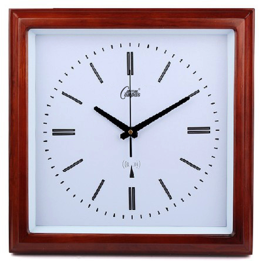 康巴丝工厂电波钟客厅办公挂钟时尚静音木质简约正方个性钟面2027