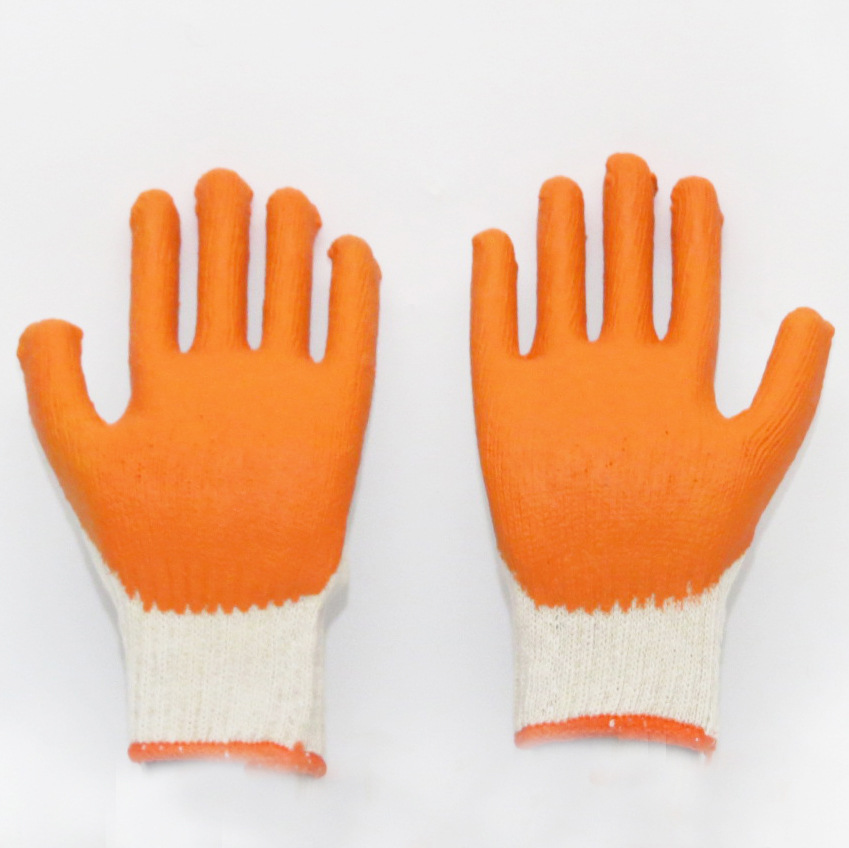 Supply HT-201 Seven-Needle Yellow Yarn Dipping Orange Rubber Flat Latex Labor Protection Gloves Dipping Protective Gloves