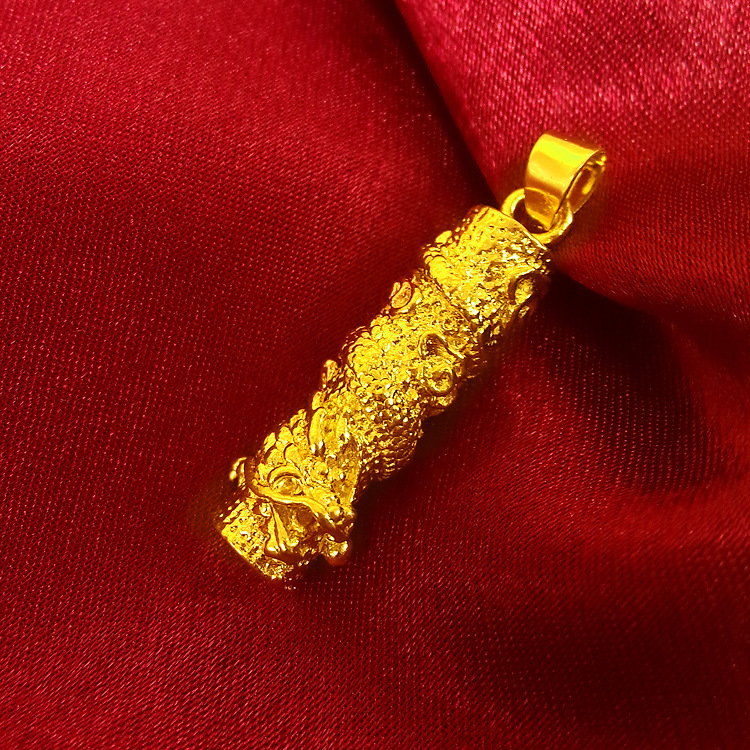 24k金盘龙柱吊坠 镀金毛衣链黄金项链纯黄铜镀厚金久不掉色