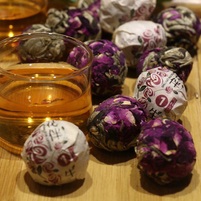 云南普洱茶 玫瑰鲜花普洱茶 龙珠生茶 玫瑰月光白茶叶迷你小沱茶