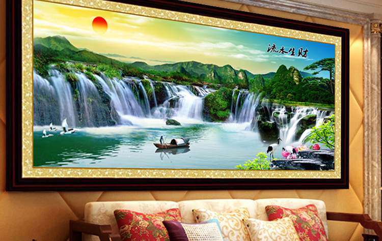 钻石画流水生财贴钻十字绣旭日东升钻石绣厂