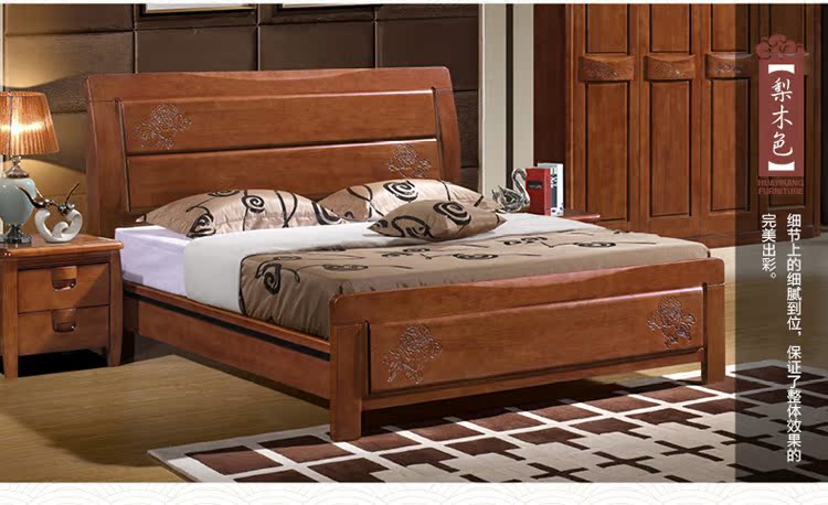 【林德佳】实木床1.8米白色双人床1.8M现代中式 婚床双人床高箱储物床橡木
