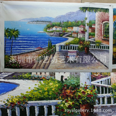 欧式地中海门窗油画纯装饰别墅高端办公室手绘配画春暖花开风景酒店别墅图片
