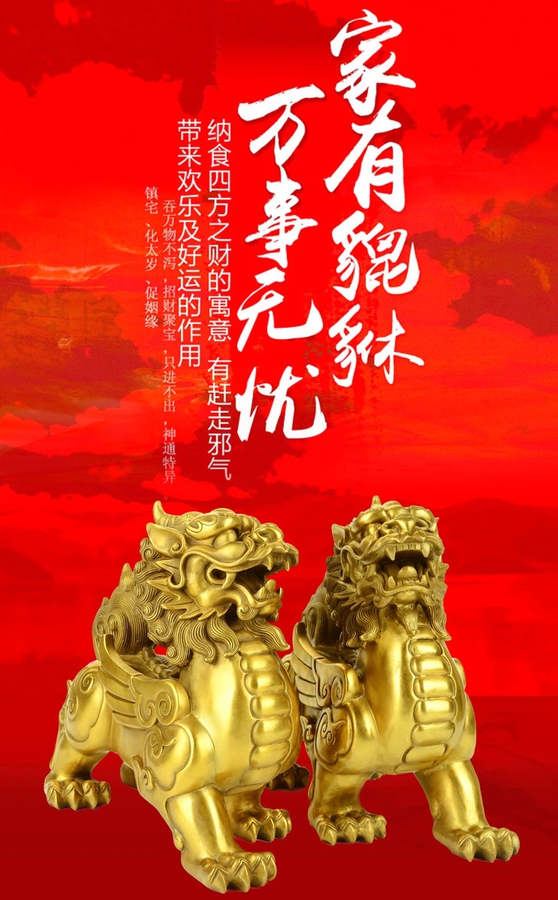 纯铜貔貅招财摆件一对铜貔貅家居客厅风水办公室装饰开业礼品