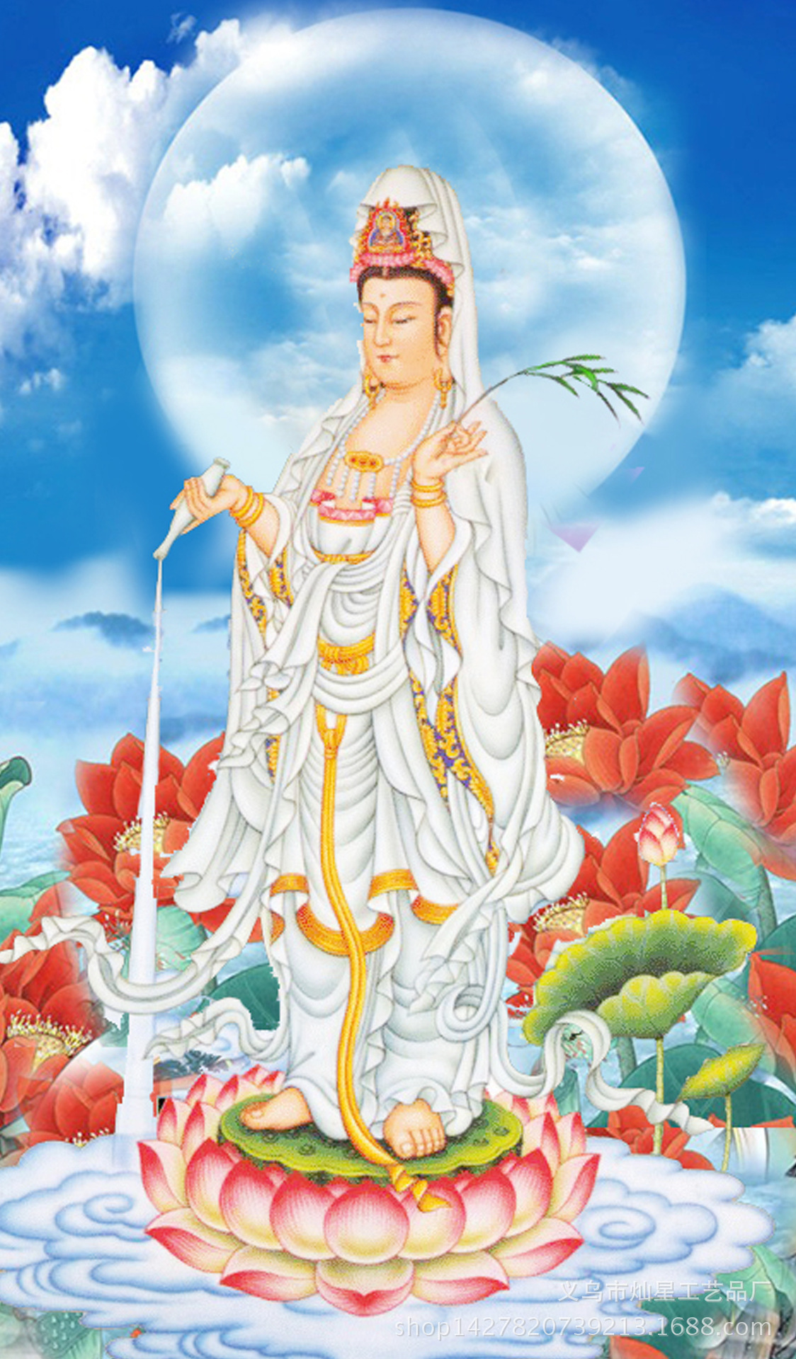 材质:魔方圆钻 工艺:满钻镶嵌 产品编号:xing6647 货号:莲花观音菩萨