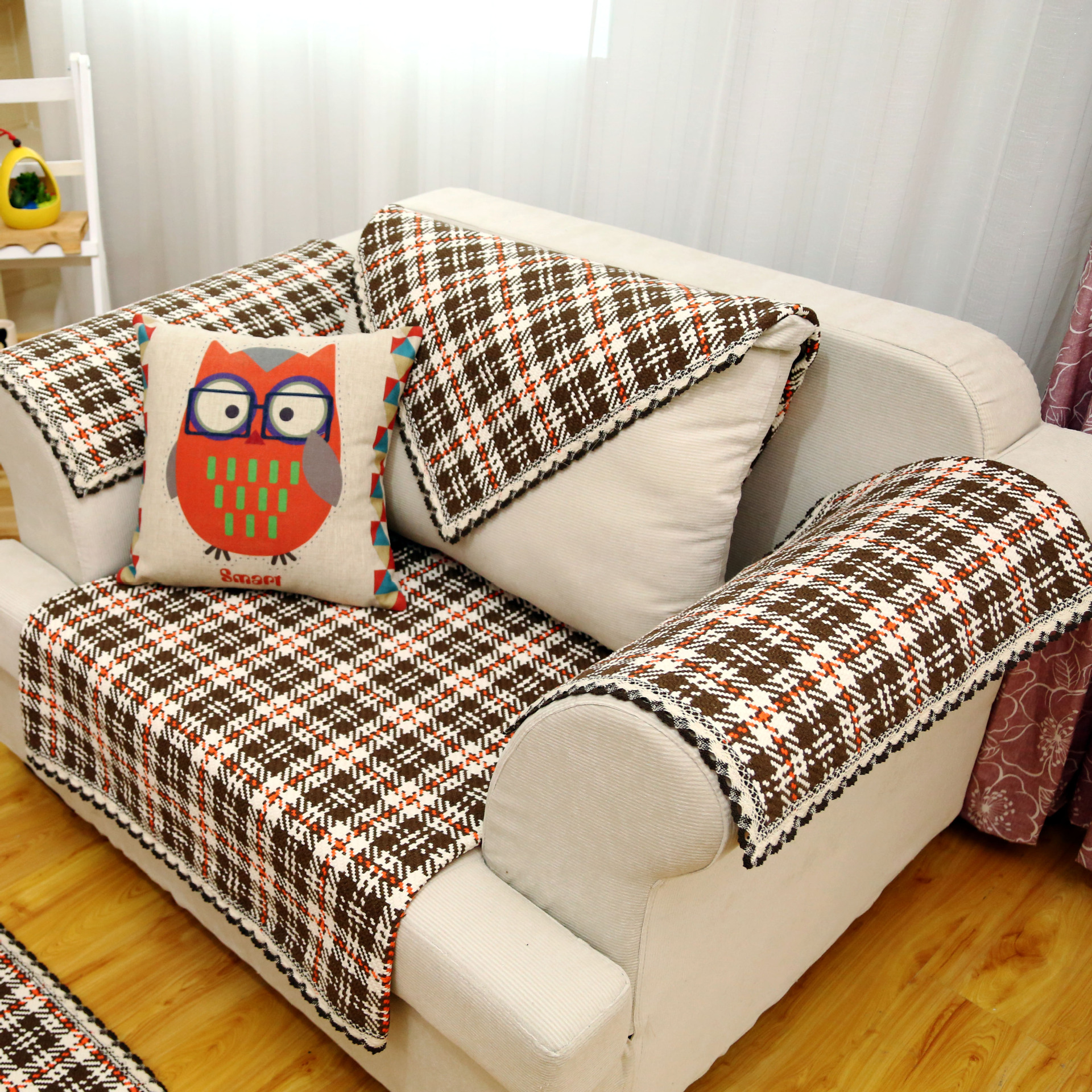 高档沙发垫布艺全棉时尚纯棉坐垫经典格子罩