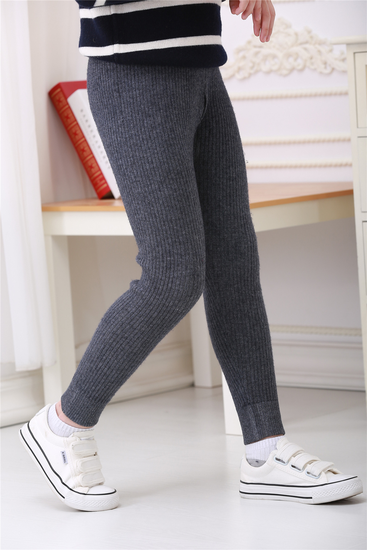 男童羊绒裤 抽条保暖羊毛裤 秋裤针织打底毛线裤 竖条加厚男童裤