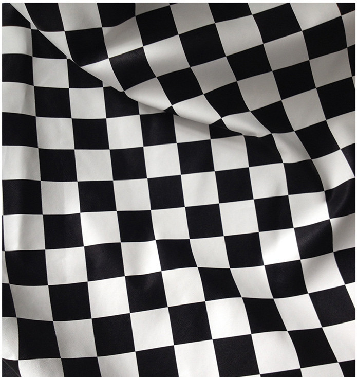 厂家直销 格纹pu黑白格子服装皮革 环保美观 支持定做 服装革