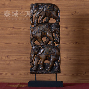 泰国定制手工木雕三象摆件 东南亚风格创意摆饰 木质家居装饰摆设