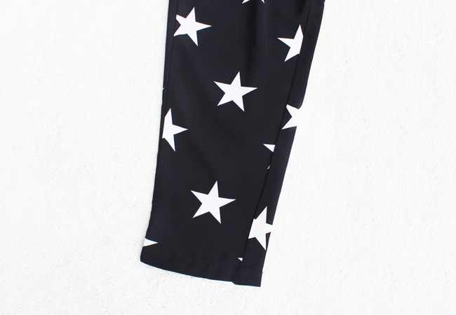 英伦风五角星星裤印花休闲高腰九分小脚铅笔裤