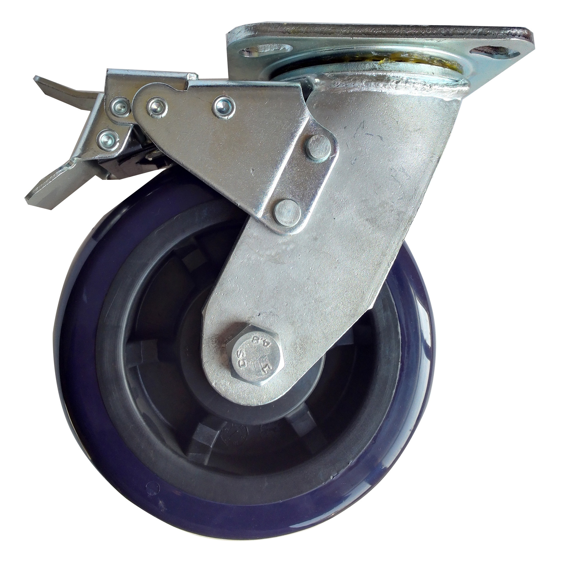 大胜出口欧美6x2寸重型pu双刹万向轮推车工业脚轮高承载cs858-6b