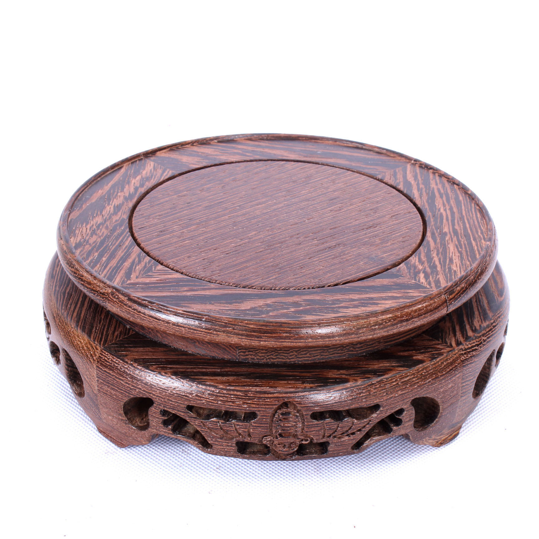 红木花盆景底座鸡翅木石头玉器套四圆底座精品摆座特价