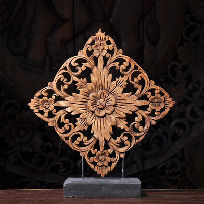 泰国进口木质工艺品 摆件镂空柚木雕刻工艺摆件 招财摆件批发1403
