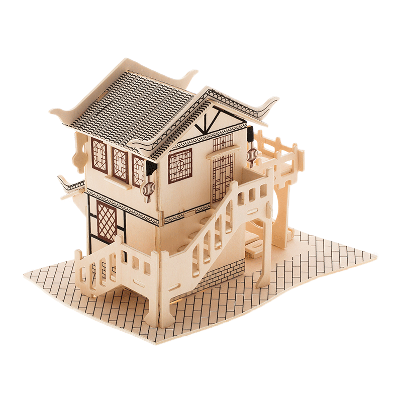 茗轩茶楼 木制仿真3d建筑模型 木质diy益智拼图拼板儿童成人玩具