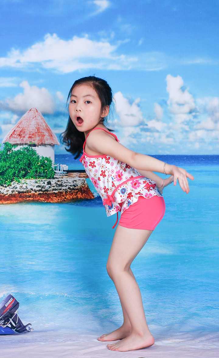 2015紫鑫新款 儿童游泳衣 女童分体平角裤泳装 可爱花朵泳衣批发