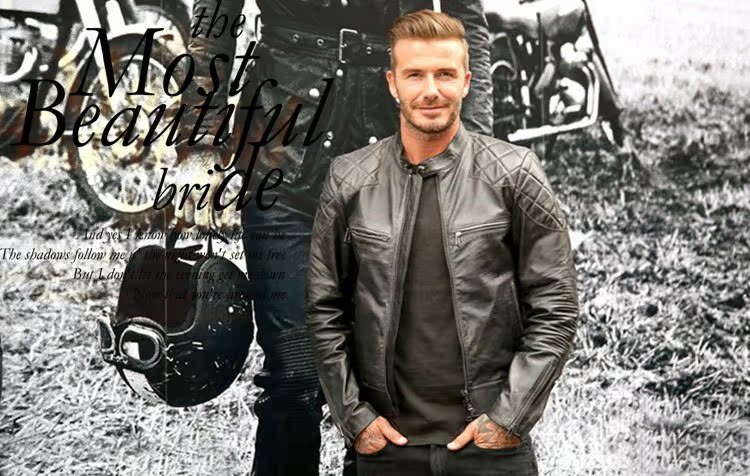 贝克汉姆机车真皮皮夹克欧美短款羊皮立领外套哈雷皮衣男小贝同款