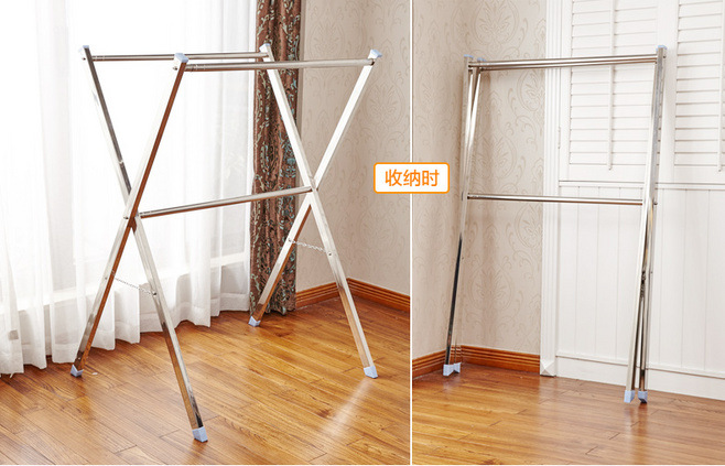 好莱视晾衣架落地伸缩x型不锈钢晾衣架加厚简易晾衣杆厂家批发