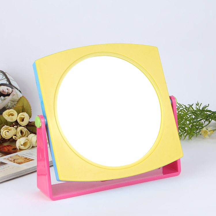 厂家直销批发 彩色边框平面镜 台式可翻转单面镜 女生梳妆镜子