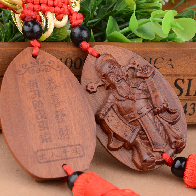 Zhonggong Craft Wooden Car Hanging Ornaments God of Wealth Safe Trip Car Accessories Ornaments