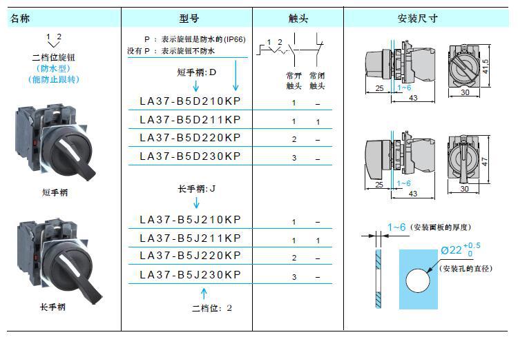 xb5防水型自复位二档位旋钮开关选择开关防水防尘ip66厂家22mm