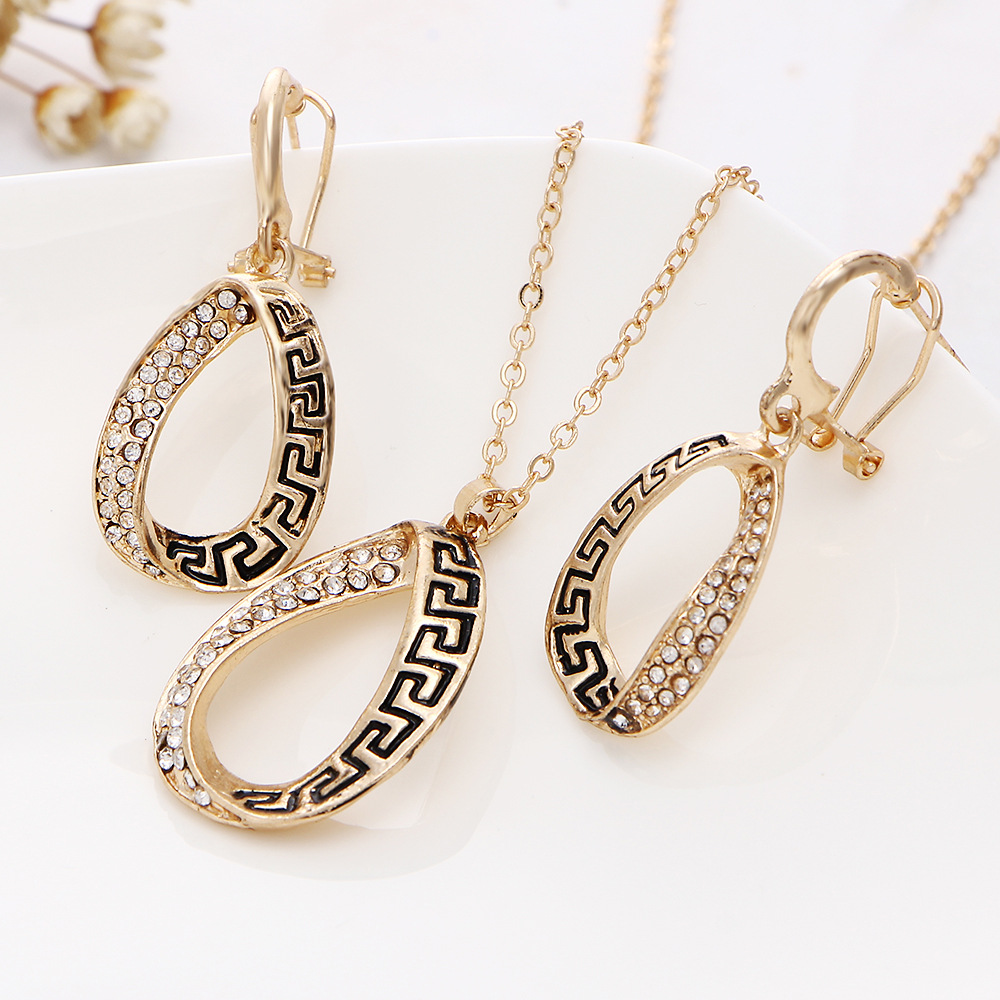 外贸高档饰品 时尚复古镶钻长城回字纹项链