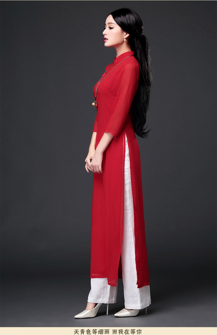 2020春夏新款越南奥黛旗袍改良版旗袍长款连衣裙二件套裤一件代发
