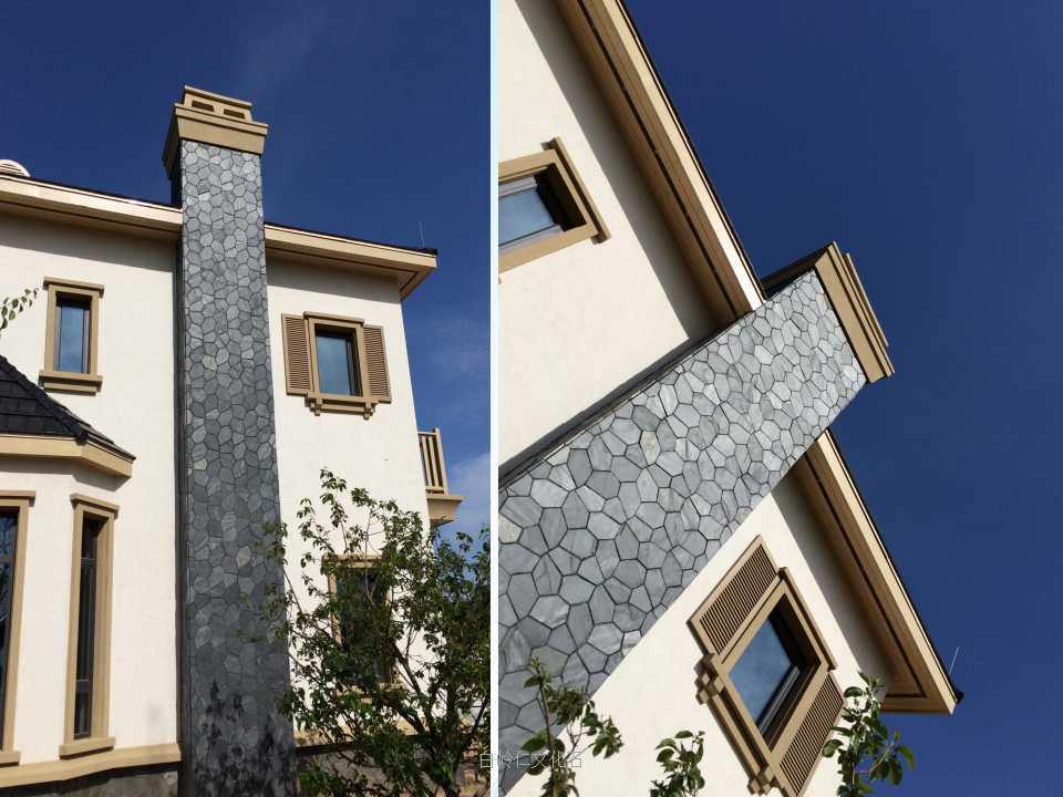 黑色 碎拼冰裂纹 网贴文化石 法式别墅水景房 值得拥有