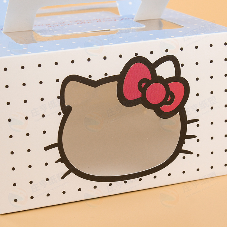 现货批发时尚卡通猫蛋糕盒白卡纸手提开窗礼品盒点心烘焙食品包.