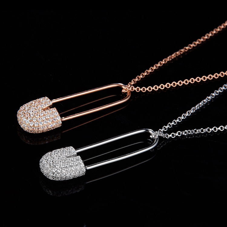 雅派银饰 apm monaco 新款925纯银微镶锆石别针推拉项链 毛衣链