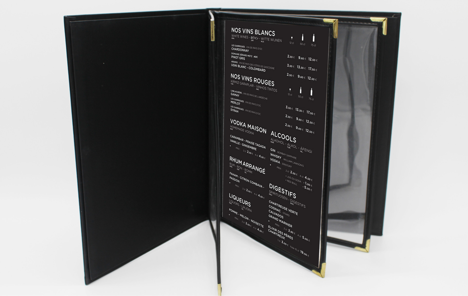 高档pvc西式10页20面透明菜谱本定制皮革a4活页菜单夹餐牌价格