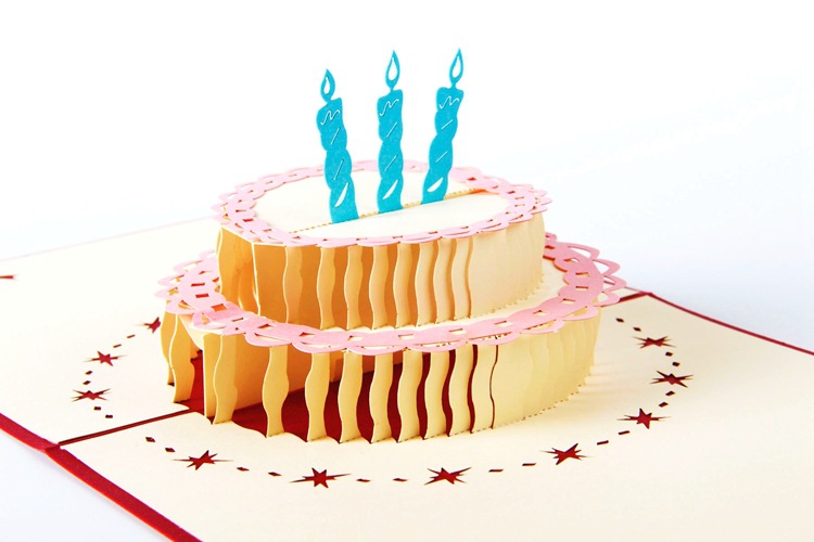 跨境专供创意生日贺卡立体贺卡3d手工卡片生日礼物绚丽的蛋糕批发