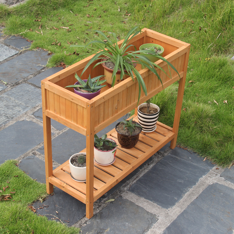 木制欧式方形花架 客厅墙角绿萝植物种植花盆 两层装饰落地置物架