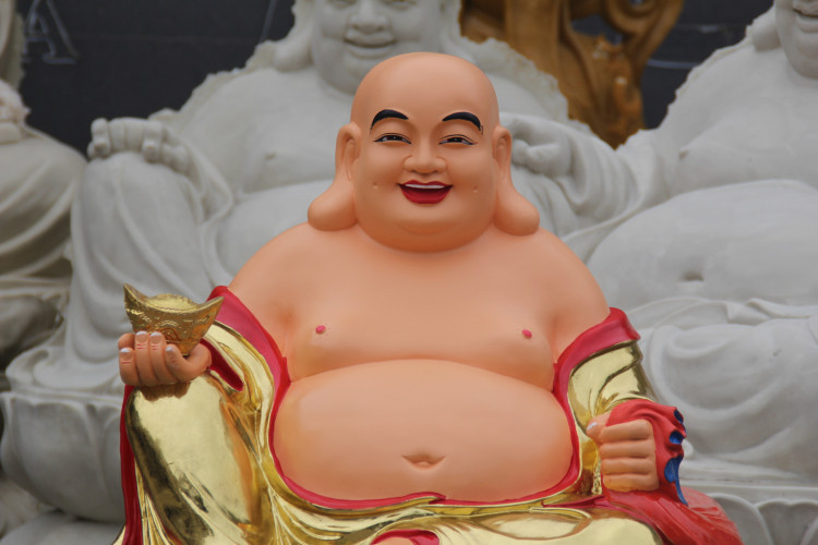 佛教用品 树脂佛像玻璃钢 贴金弥勒佛 88cm莲花弥勒佛 鎏金笑佛