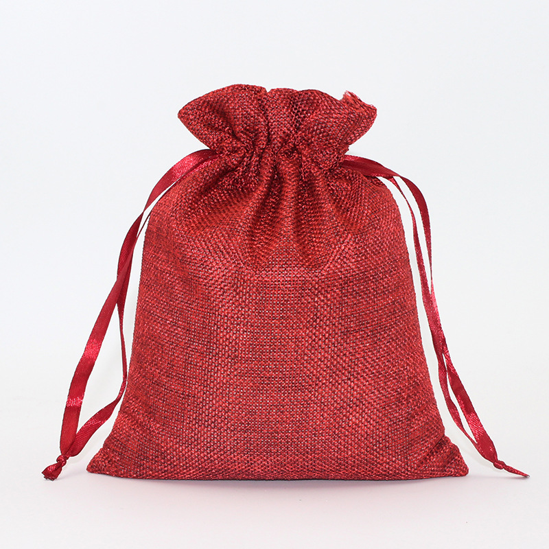 环保麻布袋批发彩色仿麻收纳抽绳束口袋珠宝首饰饰品包装袋10.