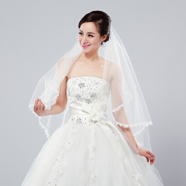 结婚头纱新娘婚纱配饰软头纱新款头纱头巾1.5米长莎蕾丝边花纹