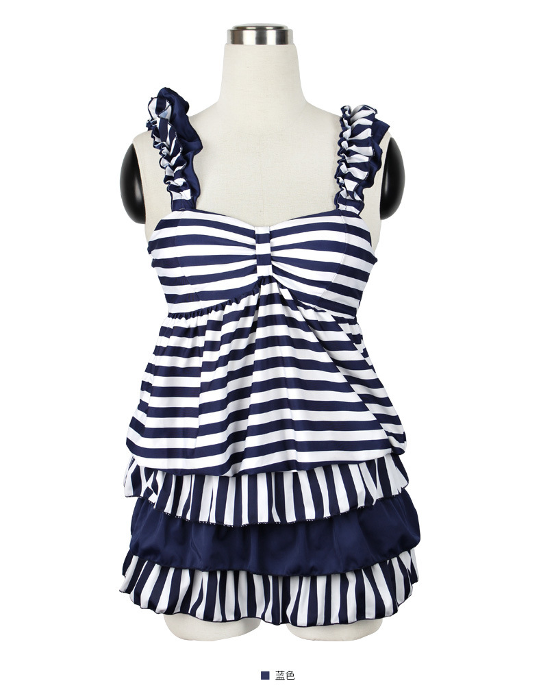 厂家批发女士泳衣分体裙式泳装条纹温泉泳装