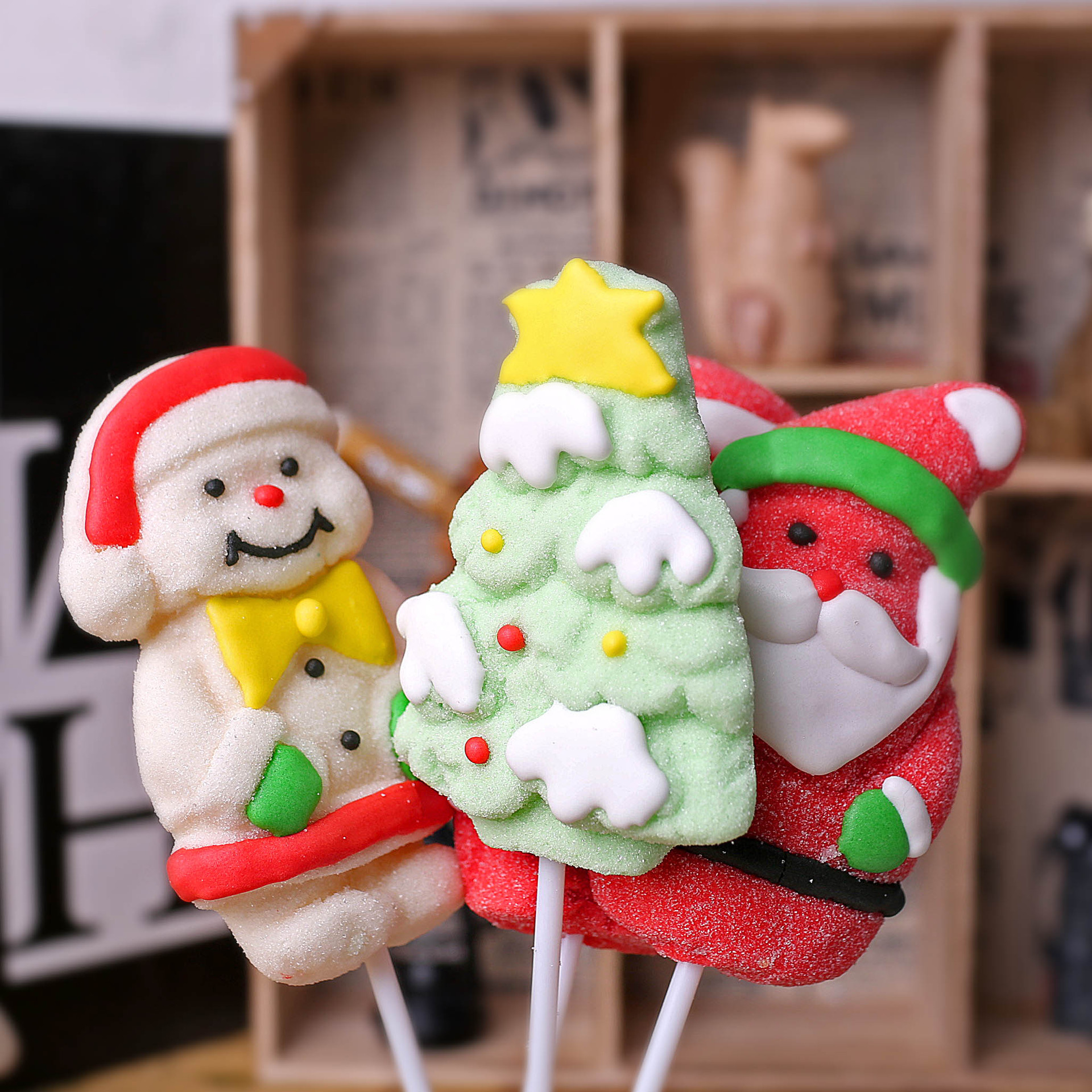 35g克圣诞老人棉花糖棒棒糖圣诞节礼物 圣诞树 雪人糖果整盒24支