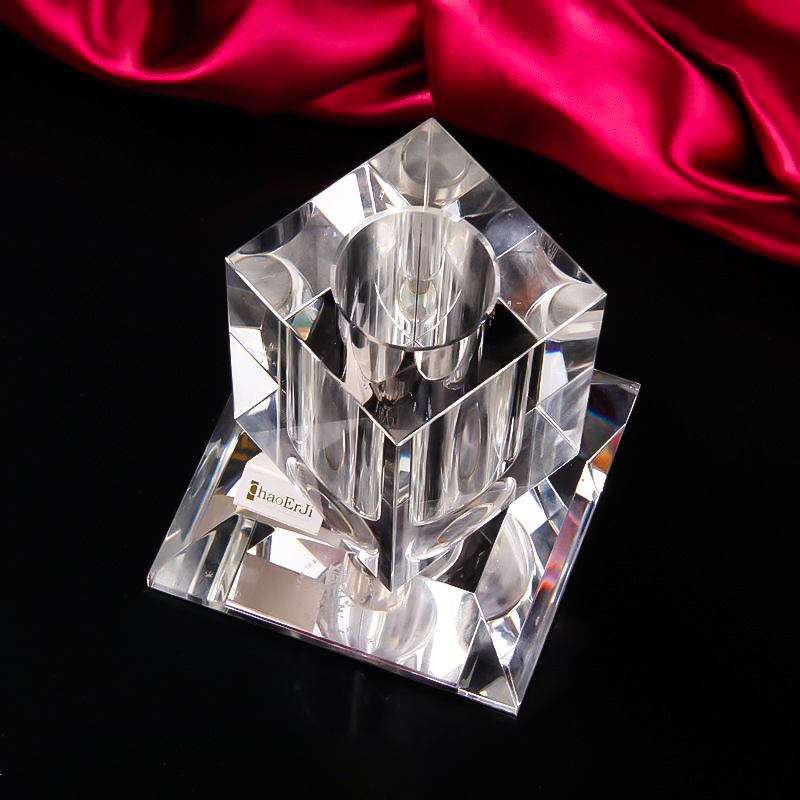 透明水晶旋转笔筒 开业酬宾礼品文教办公用品 创意工艺品摆件定制