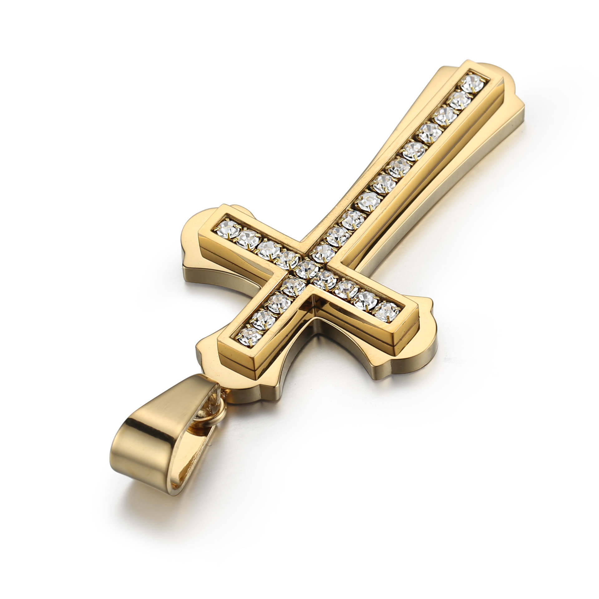 供应信息 项饰 韩版电镀黄金十字架男士吊坠 时尚镶嵌水钻 样式:男女