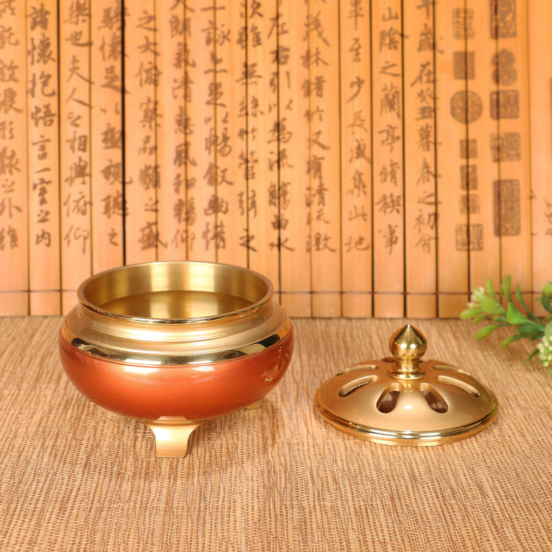 圆通佛具宗教用品佛堂供具三脚铜光身薰香炉家用净炉盘香炉