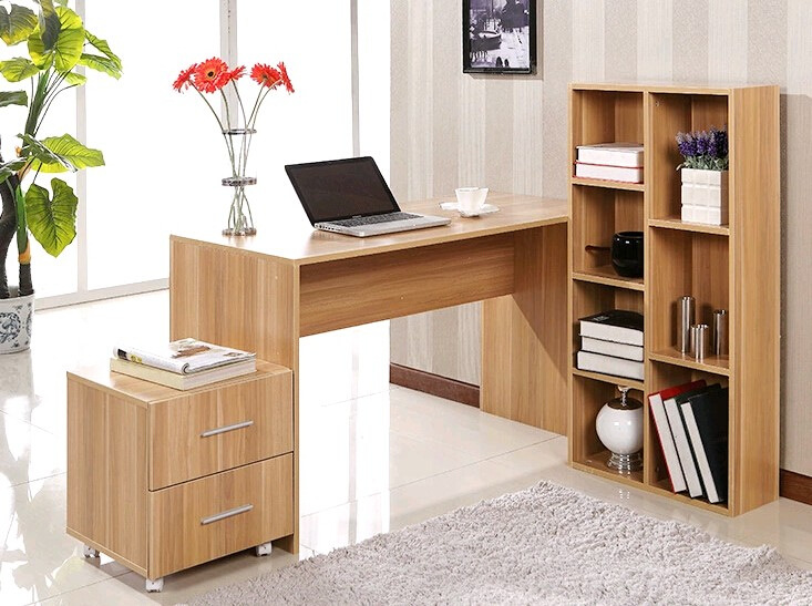 简约家用台式电脑桌书柜笔记本写字台书桌创意书架抽屉组合批发