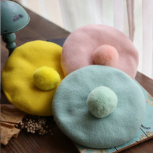 森女糖果色贝雷帽纯色羊毛韩国文艺安哥拉兔毛球高端蘑菇画家帽子