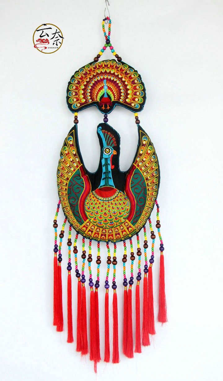 云南民族特色绣花布艺流苏风铃 家居饰品 民族风挂件孔雀2号风铃