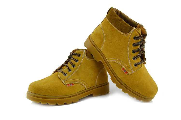 厂家供应 黄牛皮牛筋底高帮劳保鞋反毛防滑防砸防刺钢包头安全鞋