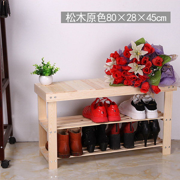 Storage Shoe Rack Double-Layer All-Wooden Shoe Changing Stool Double-Layer Pastoral Storage Shoe Trying Stool Shoes Rack Floor-Standing